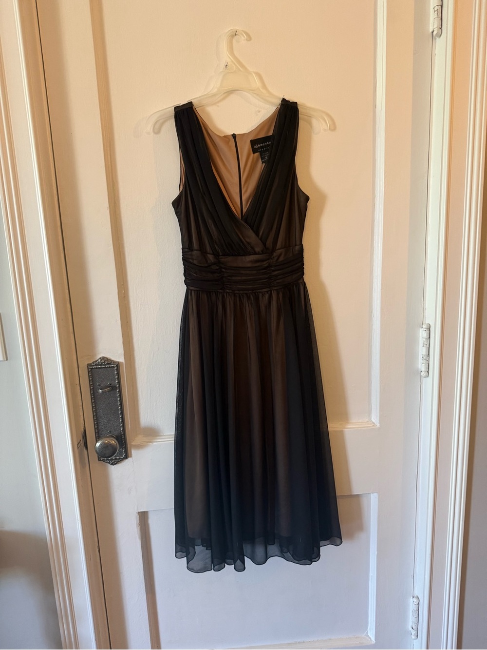 connected apparel Black V-Neck Ruched Waist Midi Dress